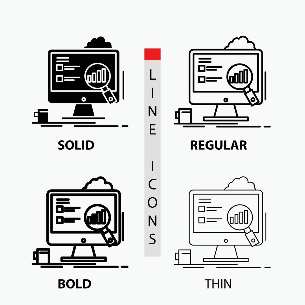 Analytik. Tafel. Präsentation. Laptop. Statistiksymbol in dünn. regulär. fette Linie und Glyphenstil. Vektor-Illustration vektor