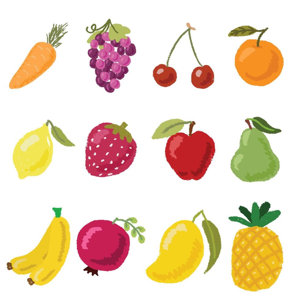 färgglada frukt och grönsaker i platt hand rita stil samling eps10 vektorer illustration