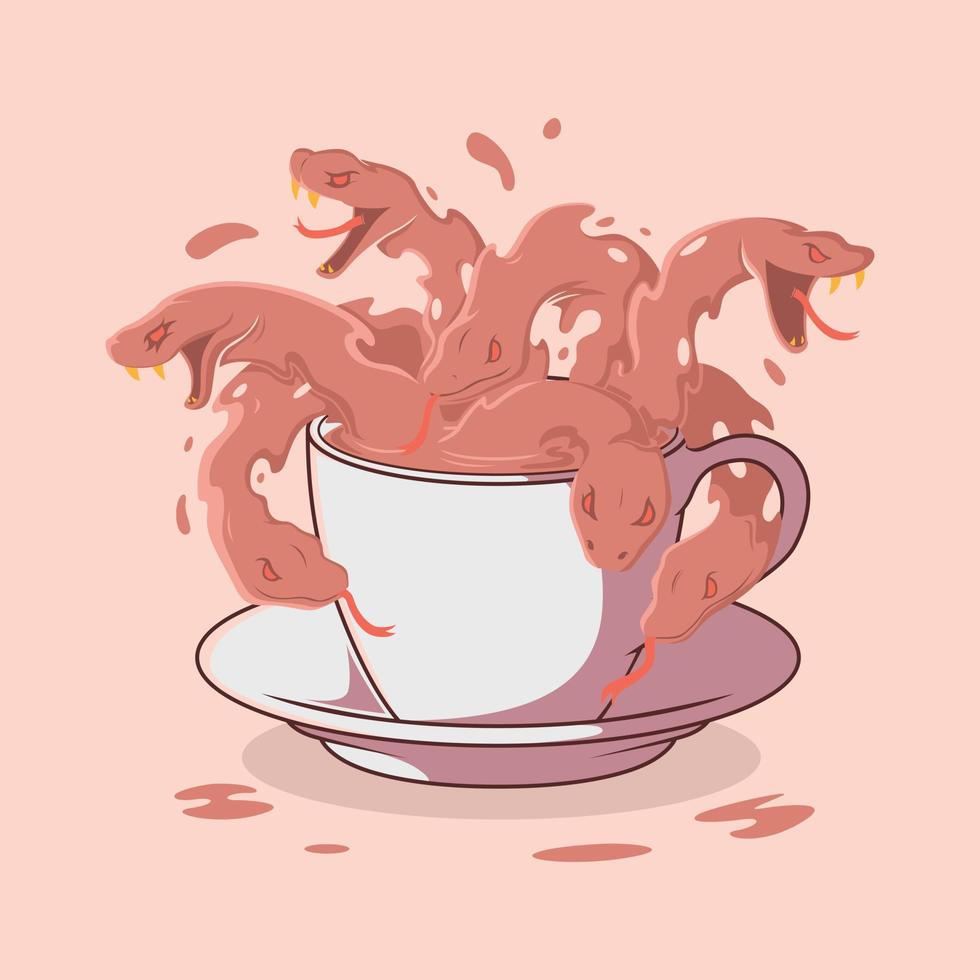 medusa kaffe kopp vektor illustration. rolig, motivering, dryck design begrepp.