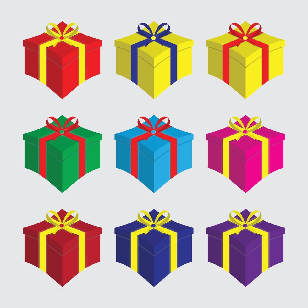 Reihe von isometrischen Geschenken. Geschenkboxen in verschiedenen Farben vektor