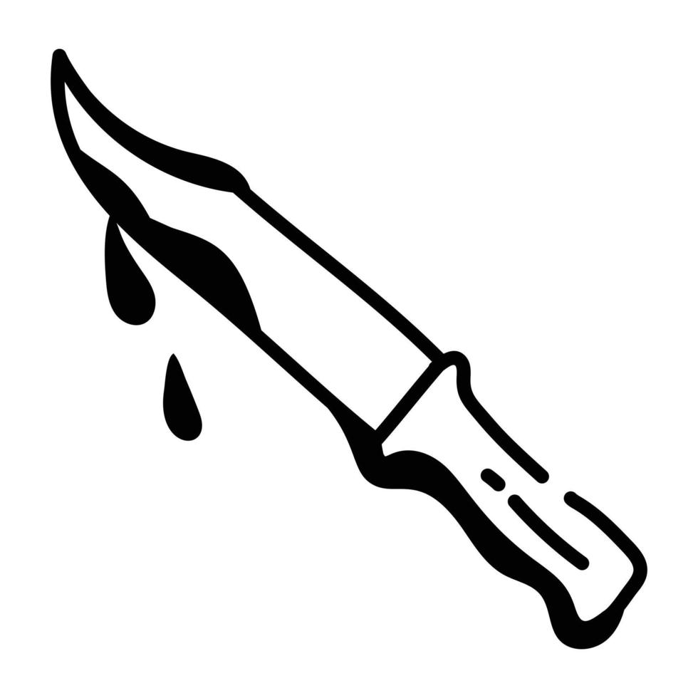 eine gruselige Doodle-Ikone eines blutigen Messers vektor