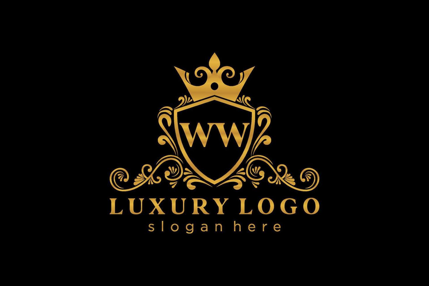 första ww brev kunglig lyx logotyp mall i vektor konst för restaurang, kungligheter, boutique, Kafé, hotell, heraldisk, Smycken, mode och Övrig vektor illustration.