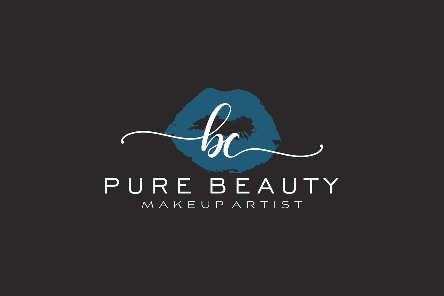 vorgefertigtes Logo-Design mit anfänglichen bc-Aquarelllippen, Logo für Make-up-Künstler-Business-Branding, errötendes Beauty-Boutique-Logo-Design, Kalligrafie-Logo mit kreativer Vorlage. vektor