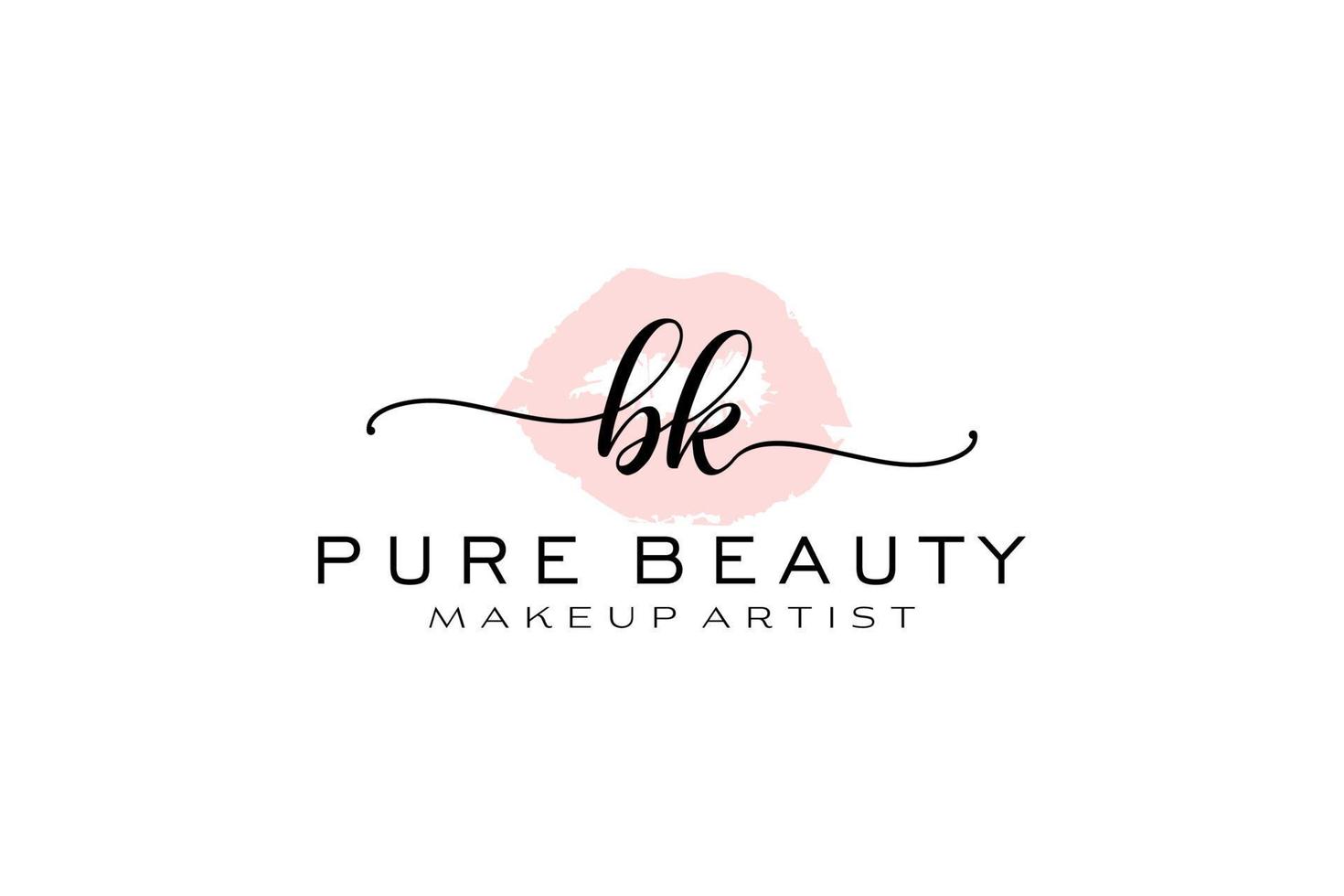 vorgefertigtes Logo-Design mit anfänglichen bk-Aquarelllippen, Logo für Make-up-Künstler-Business-Branding, errötendes Beauty-Boutique-Logo-Design, Kalligrafie-Logo mit kreativer Vorlage. vektor