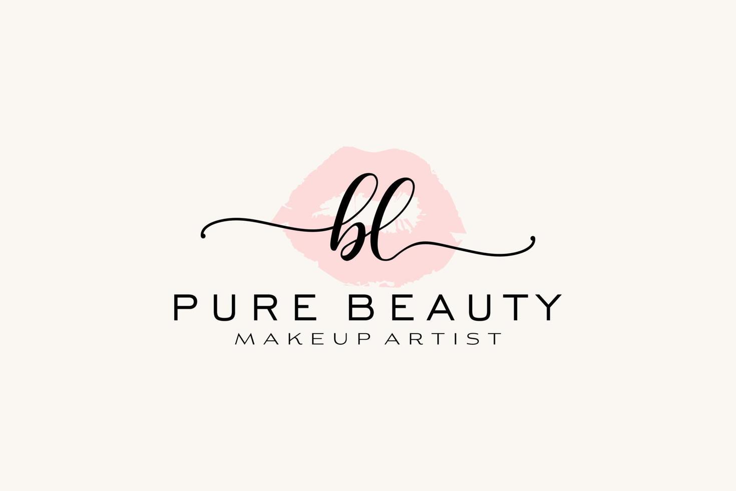 vorgefertigtes Logo-Design mit anfänglichen bl-Aquarelllippen, Logo für Make-up-Künstler-Business-Branding, errötendes Beauty-Boutique-Logo-Design, Kalligrafie-Logo mit kreativer Vorlage. vektor