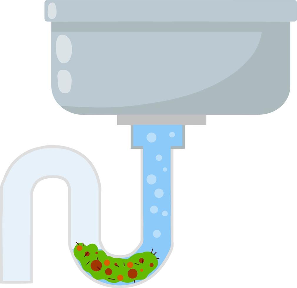 blockering av rör. handfat i bad och kök. smutsig rör. vatten och sopor. teknisk arbete. bruten avlopp systemet. blå tvättställ. VVS och sanitär gods. tecknad serie platt illustration vektor