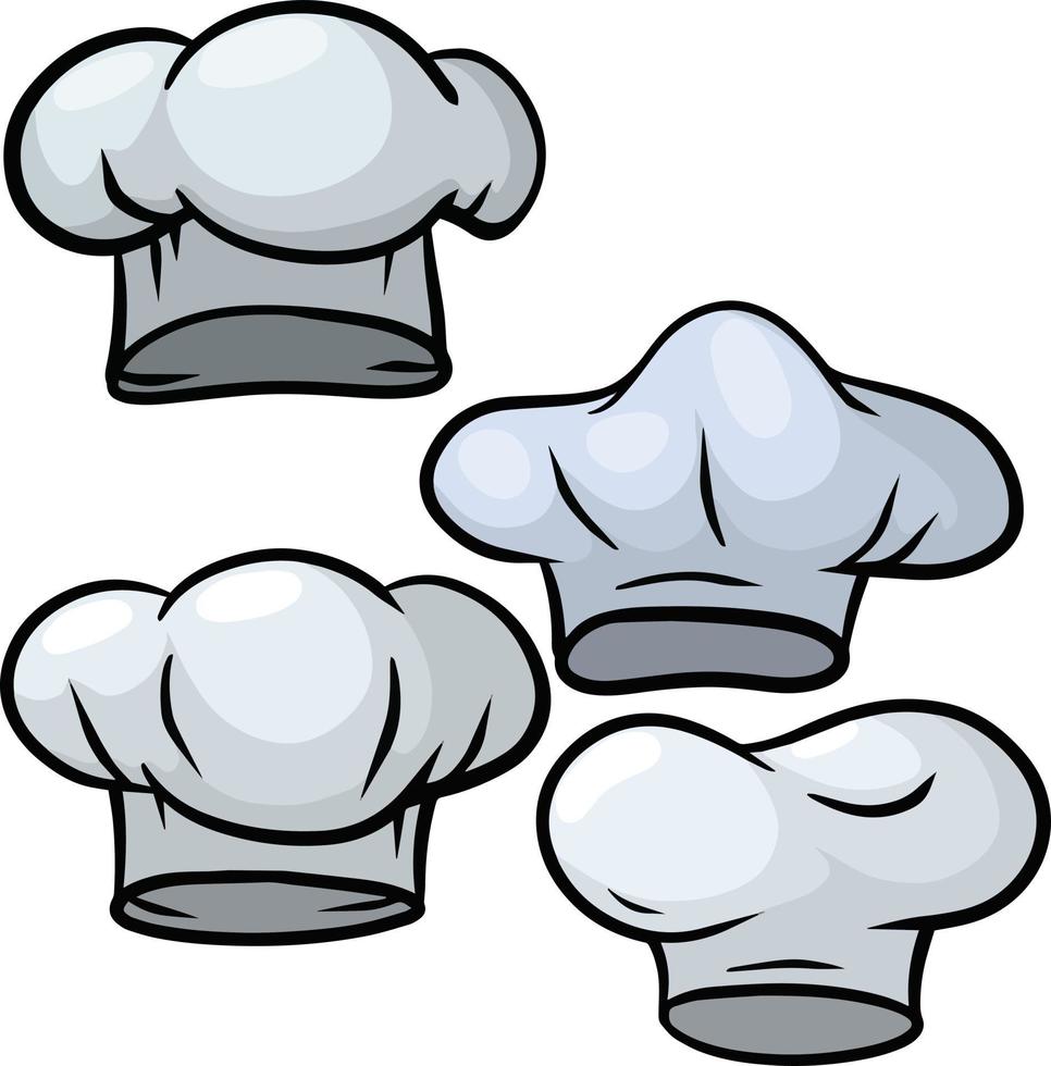 Kochmütze. Holzlöffel. Weiße Kleidung kochen. Element des Restaurant- und Café-Logos. Cartoon gezeichnete Illustration vektor