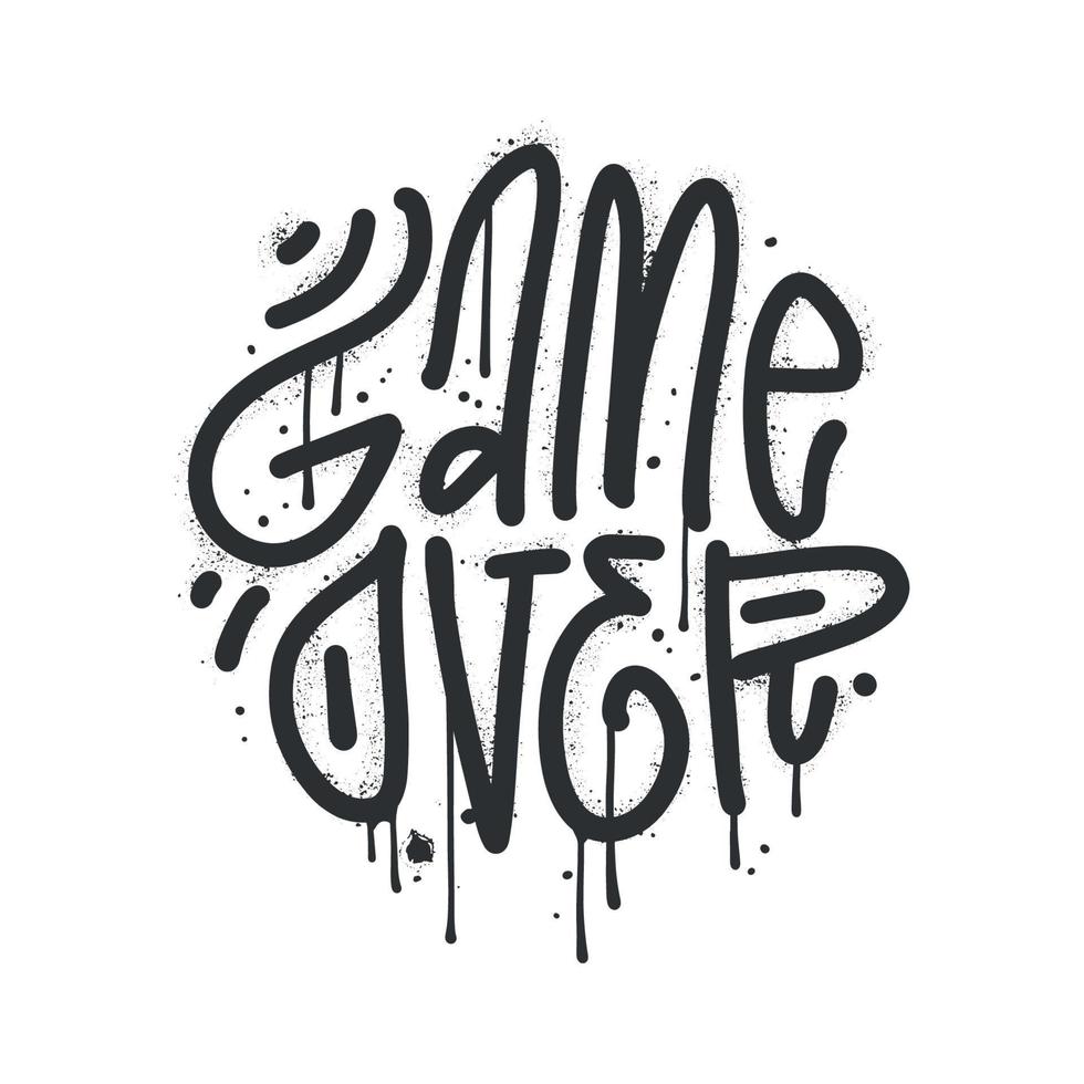 Urnab-Graffiti-Game-Over-Text, weiß über schwarz gesprüht. Grunge-Textur für Merch-Design für Gamer. vektor handgezeichnete illustration