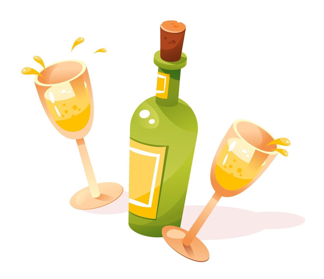 eine flasche champagner mit gläsern. Cartoon-Vektor-Illustration isoliert auf weißem Hintergrund vektor