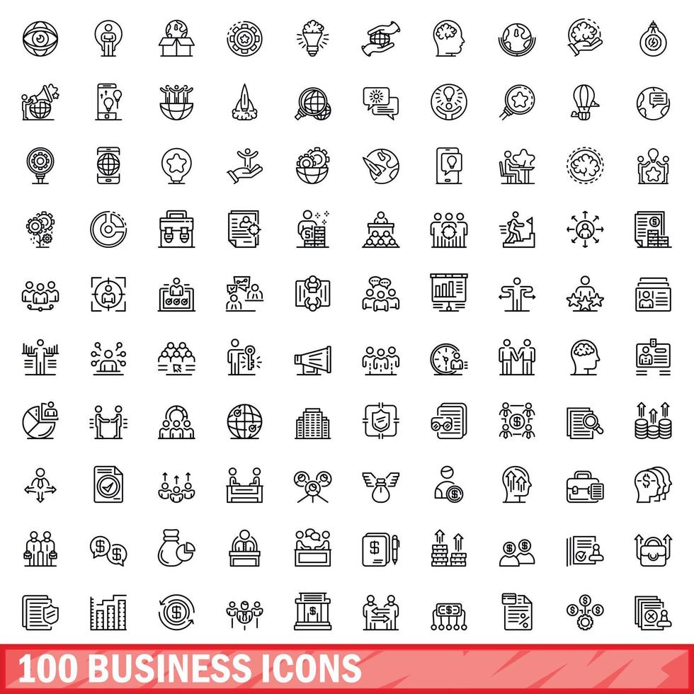 100 Business-Icons gesetzt, Umrissstil vektor