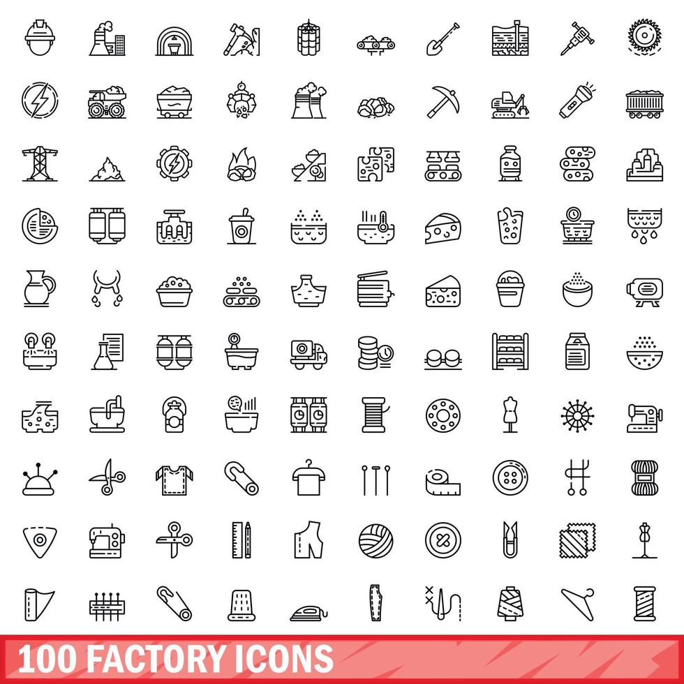 100 Werkssymbole gesetzt, Umrissstil vektor