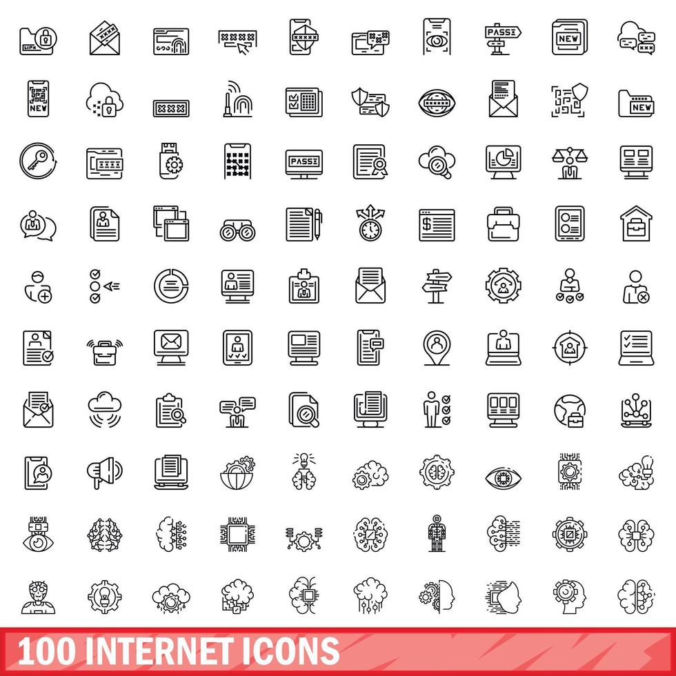 100 Internet-Icons gesetzt, Umrissstil vektor