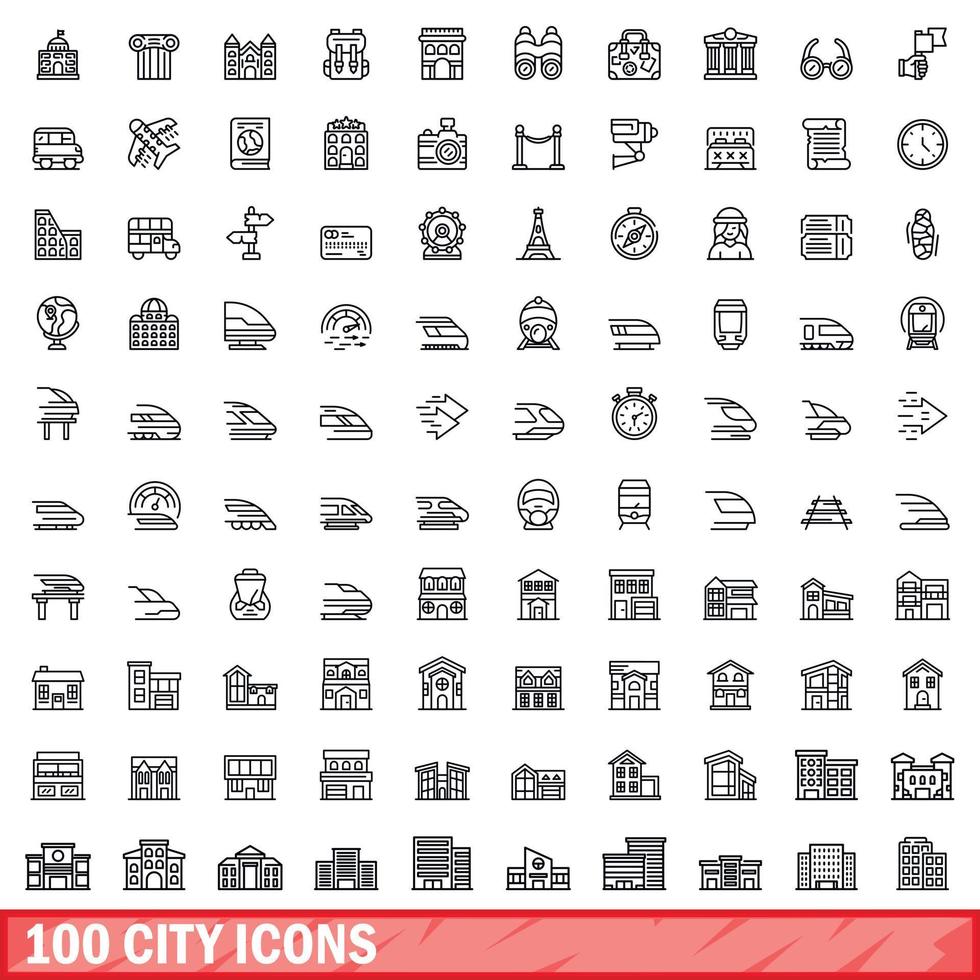 100 Stadtsymbole gesetzt, Umrissstil vektor