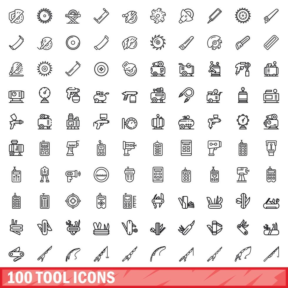 100 verktygsikoner set, konturstil vektor