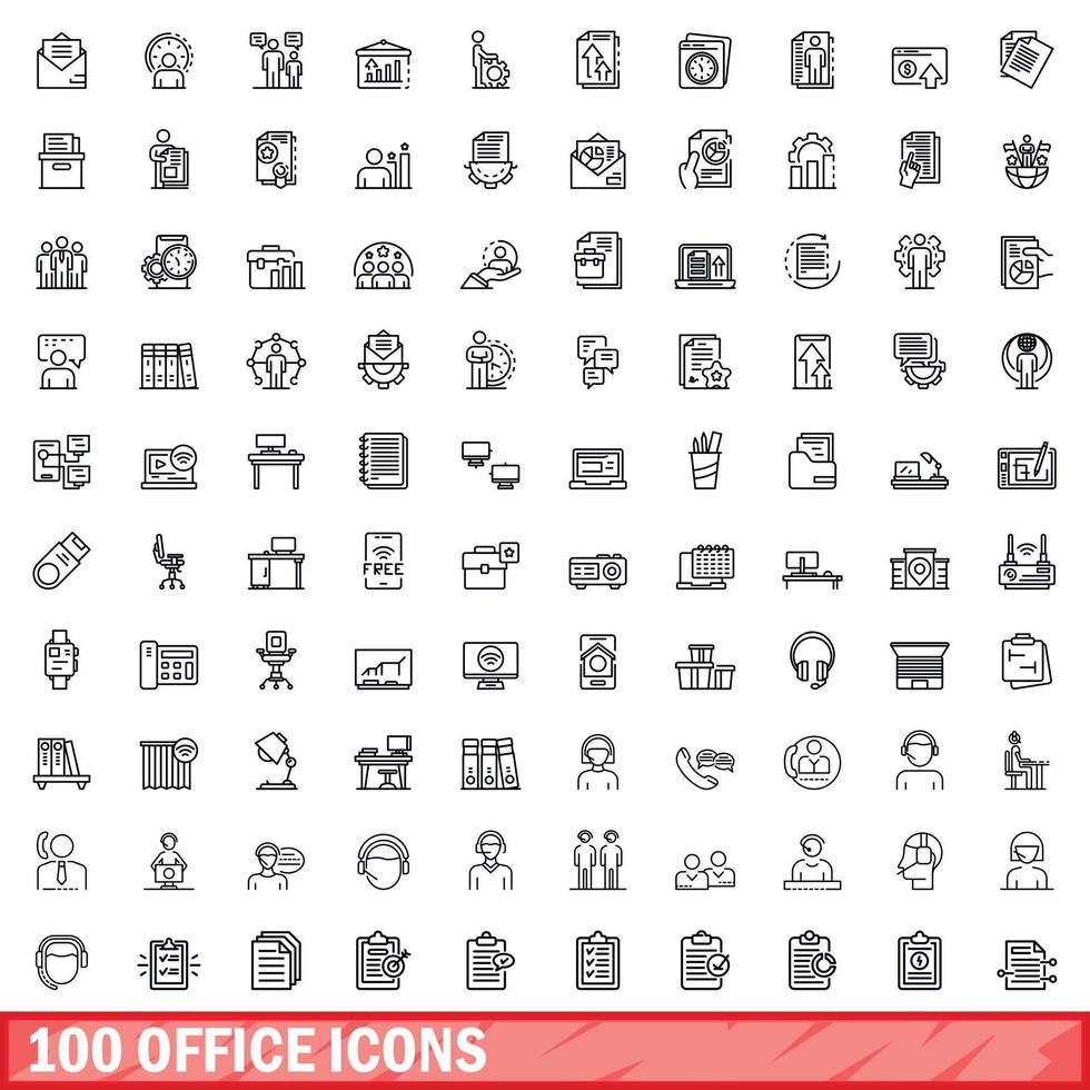 100 Office-Icons gesetzt, Umrissstil vektor