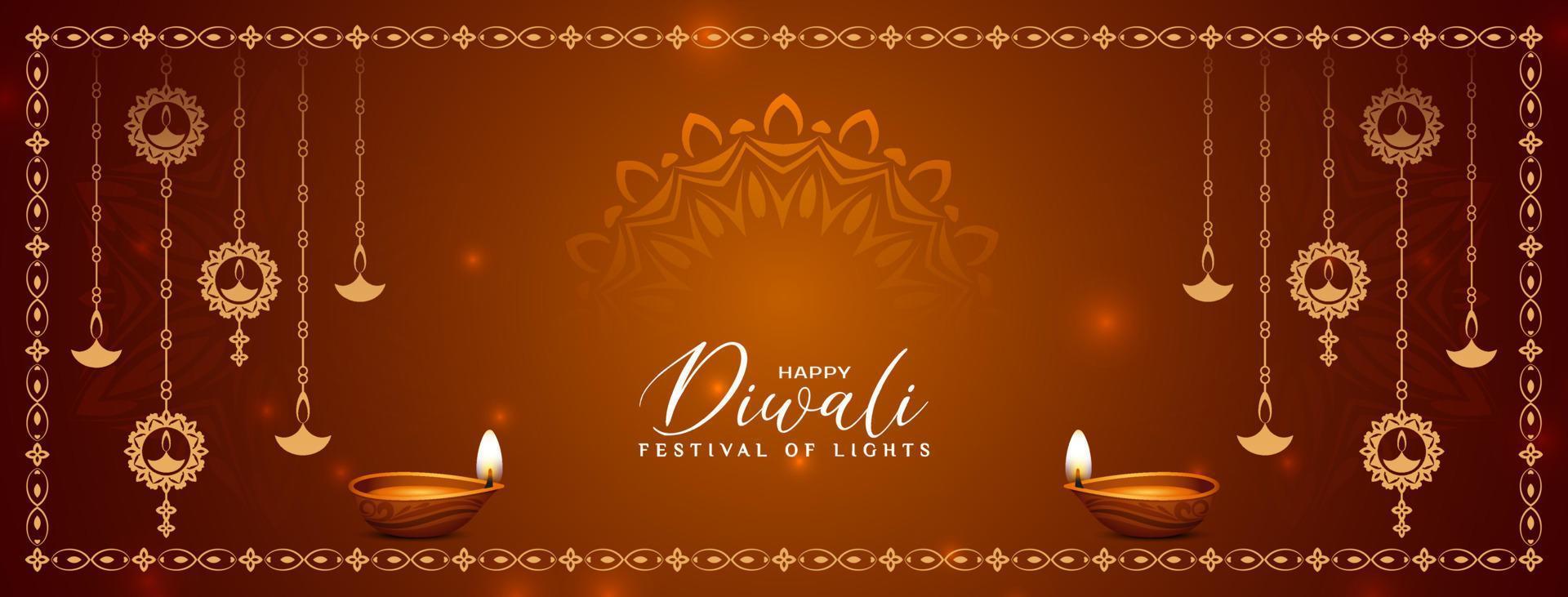 skön Lycklig diwali festival hälsning baner med hängande lampor design vektor