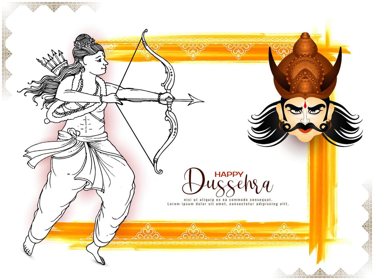 fröhliche dussehra-kulturfestfeierkarte mit lord rama, der ravana-konzept tötet vektor