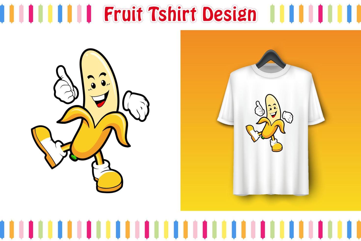 t-shirt design, söt frukt karaktär på skjorta, hand dragen färgrik vektor illustration, tecknad serie stil