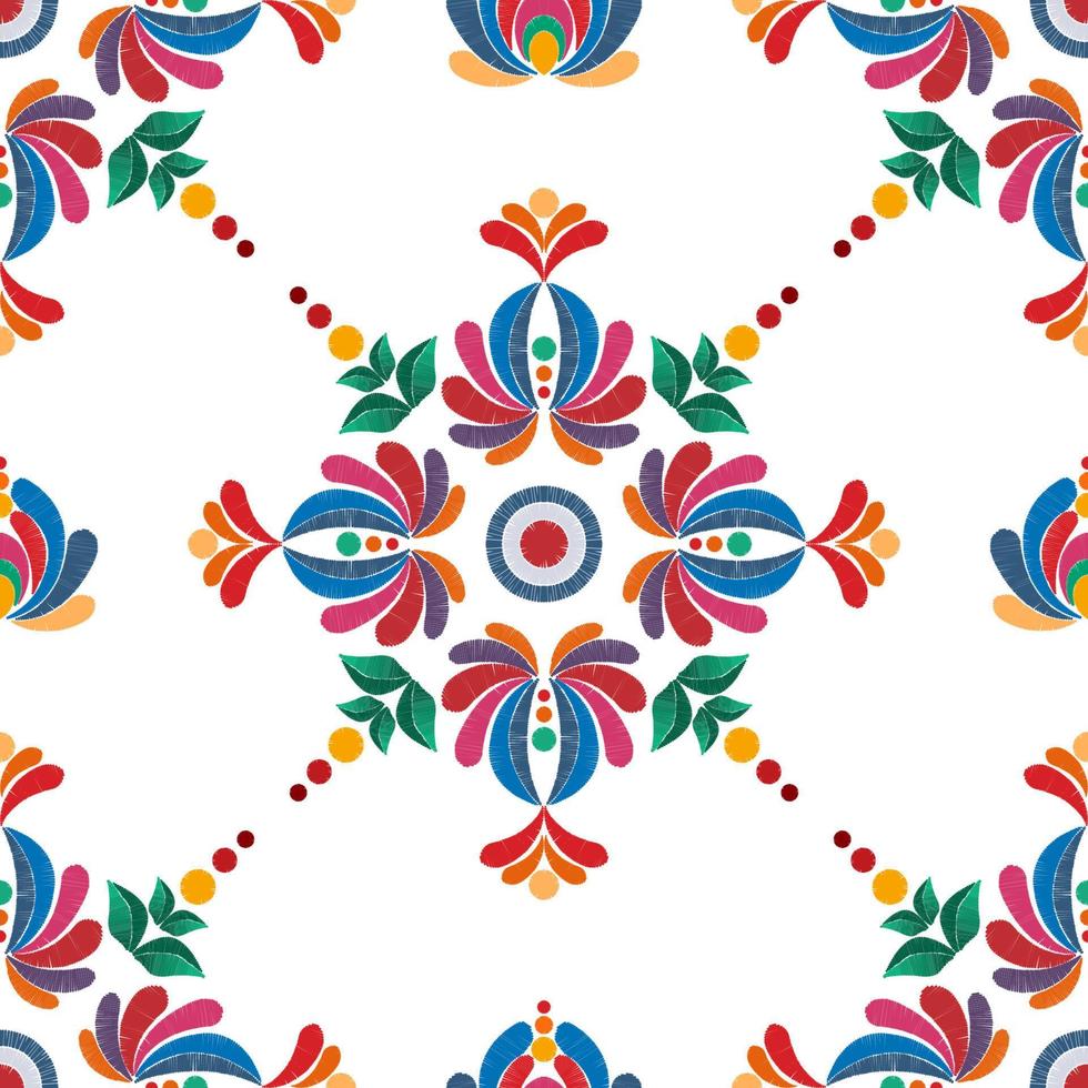 ikat ethnisches nahtloses musterdekorationsdesign. aztekischer stoffteppich boho mandalas textildekor tapete. stammes- einheimische motivornamente ikkat traditionelle stickerei vektor ungarisch polnisch mährisch