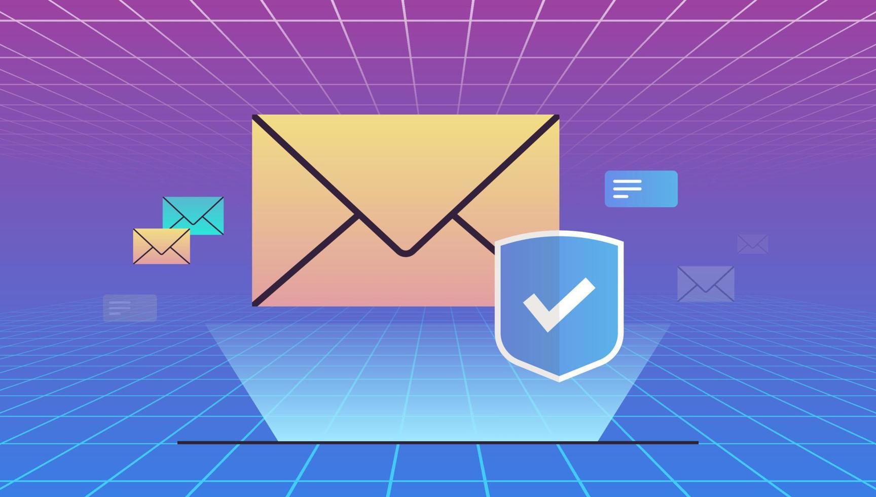 umschlag mit schildsymbol und mail-datenschutzkonzept flache vektorillustration. vektor