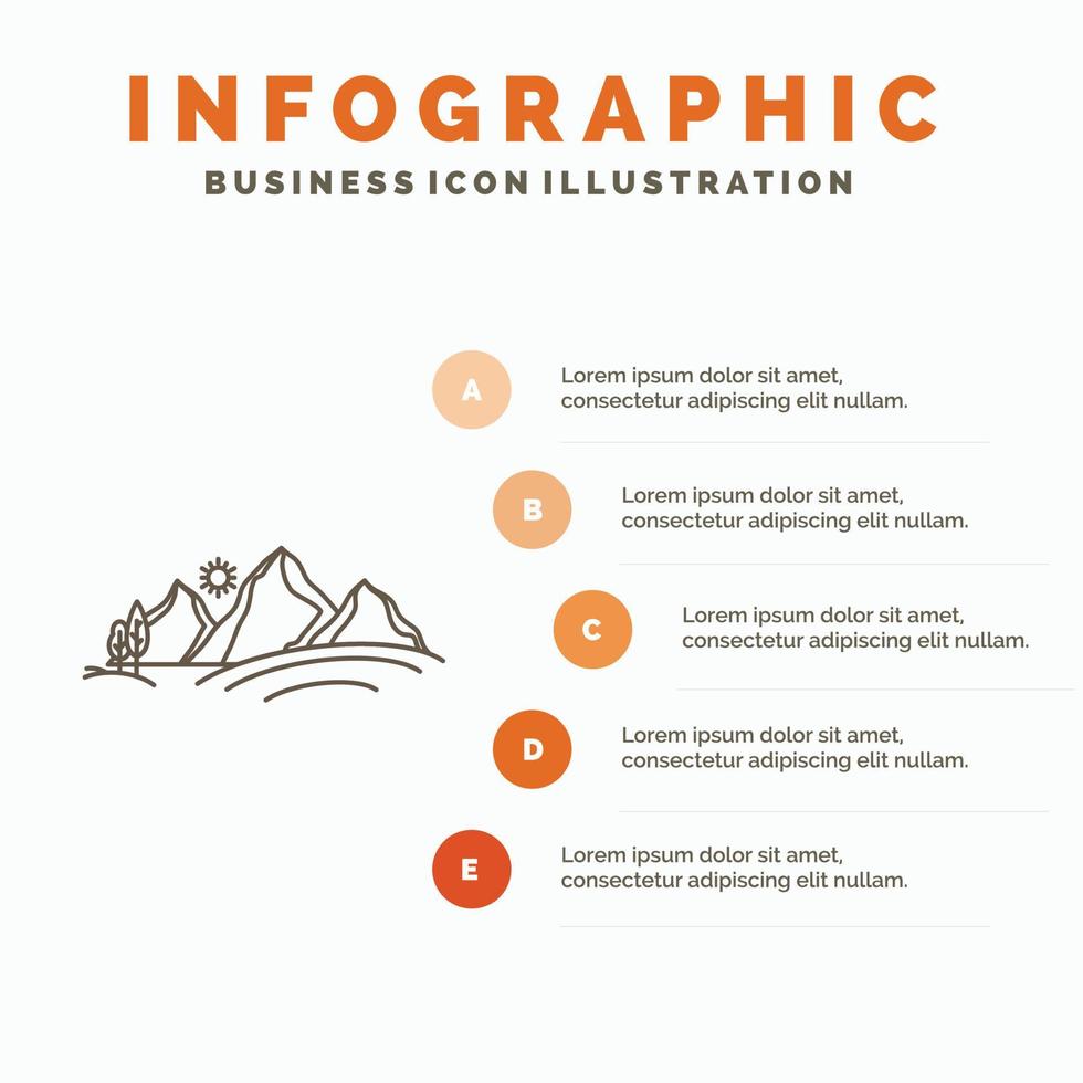 hügel. Landschaft. Natur. Berg. Sun-Infografik-Vorlage für Website und Präsentation. Linie graues Symbol mit orangefarbener Infografik-Stil-Vektorillustration vektor