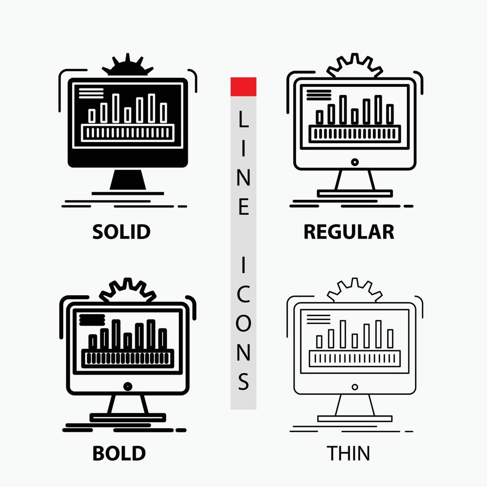 Armaturenbrett. Administrator. Monitor. Überwachung. Verarbeitungssymbol in dünn. regulär. fette Linie und Glyphenstil. Vektor-Illustration vektor