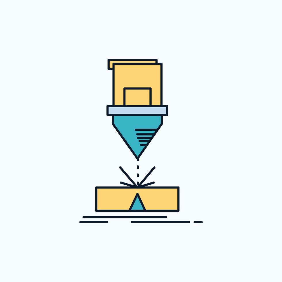 Schneiden. Ingenieurwesen. Herstellung. Laser. Flaches Symbol aus Stahl. grünes und gelbes zeichen und symbole für website und mobile anwendung. Vektor-Illustration vektor