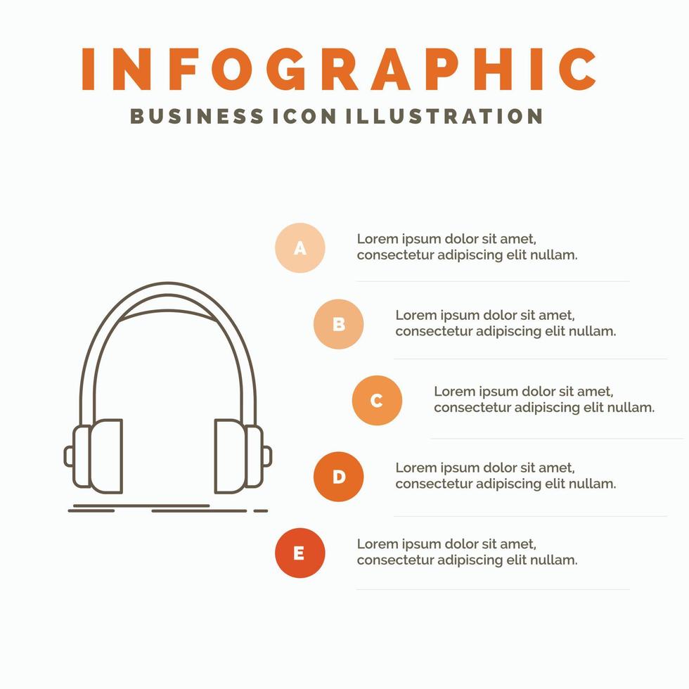 audio. hörlurar. hörlurar. övervaka. studio infographics mall för hemsida och presentation. linje grå ikon med orange infographic stil vektor illustration