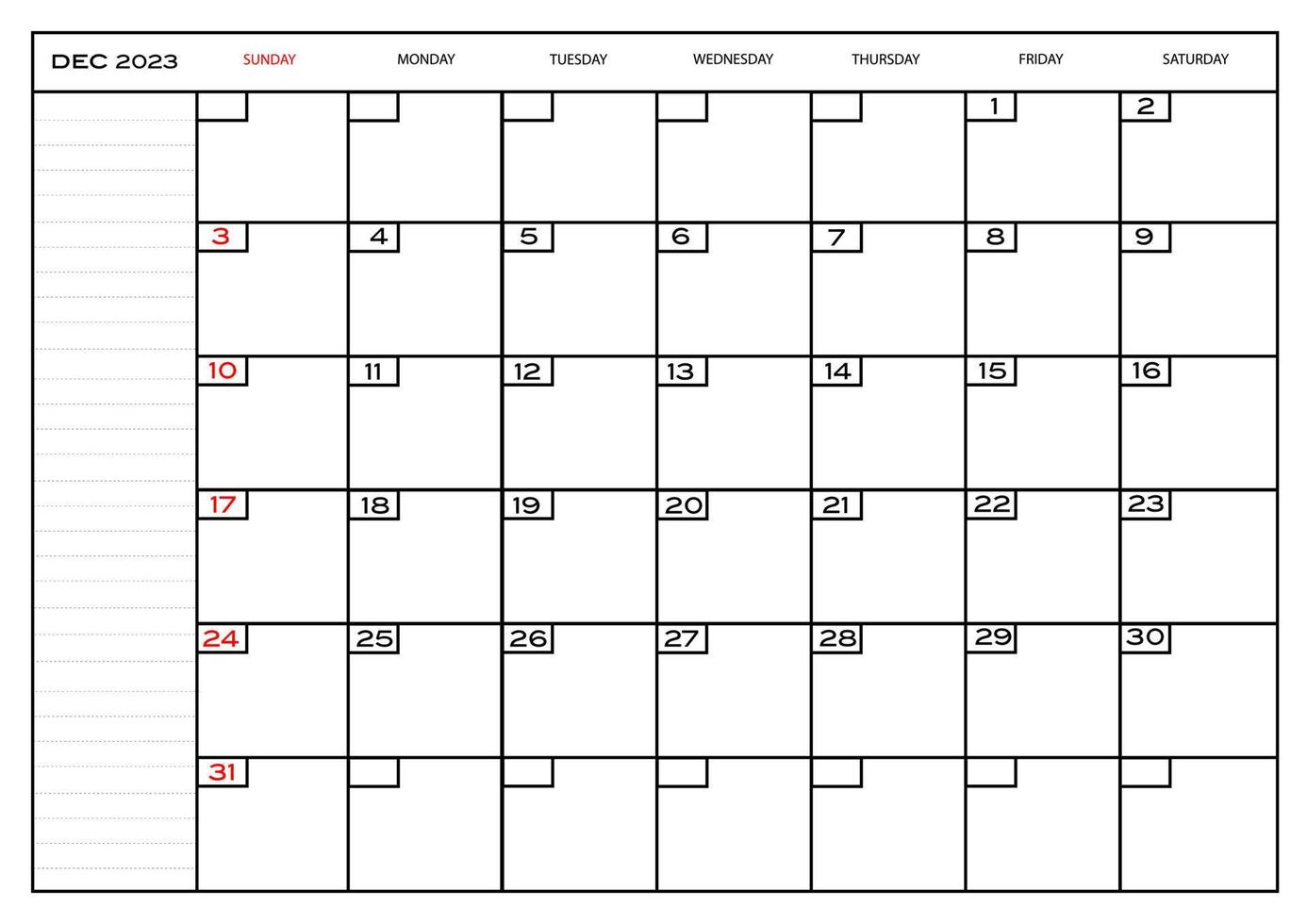 monatlicher carlendar dezember 2023 planer vektor