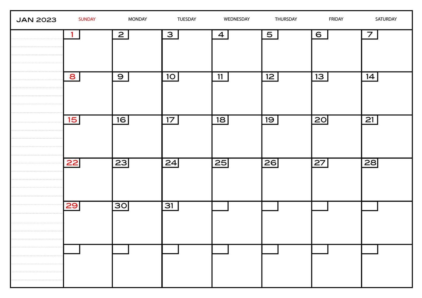 en gång i månaden carlendar januari 2023 planerare vektor