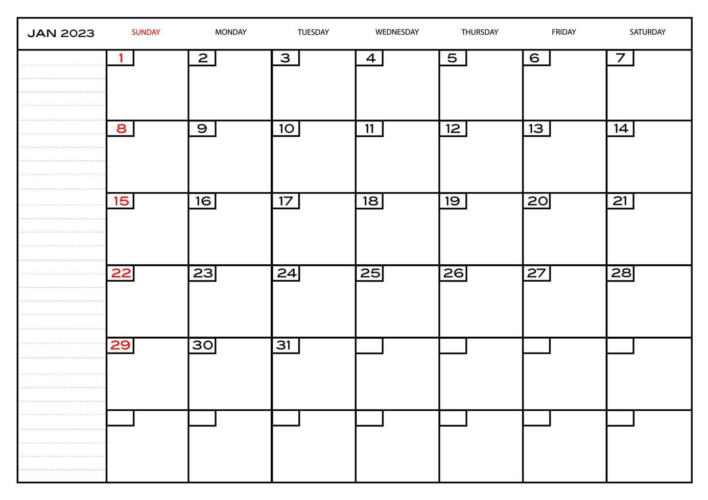 Monatsplaner Kalender Januar 2023 vektor