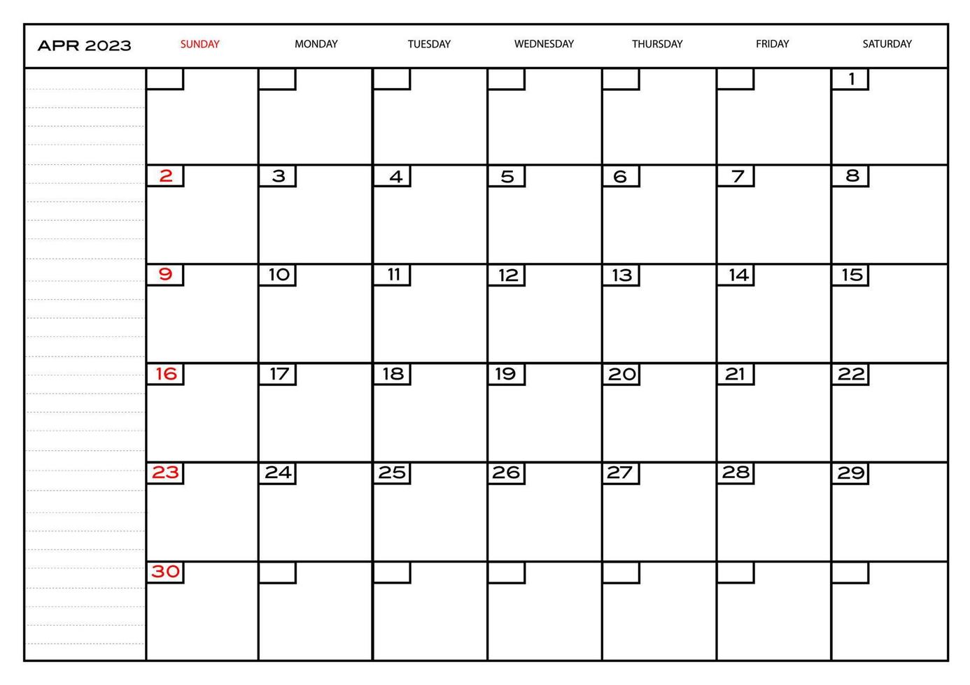 en gång i månaden carlendar april 2023 planerare vektor