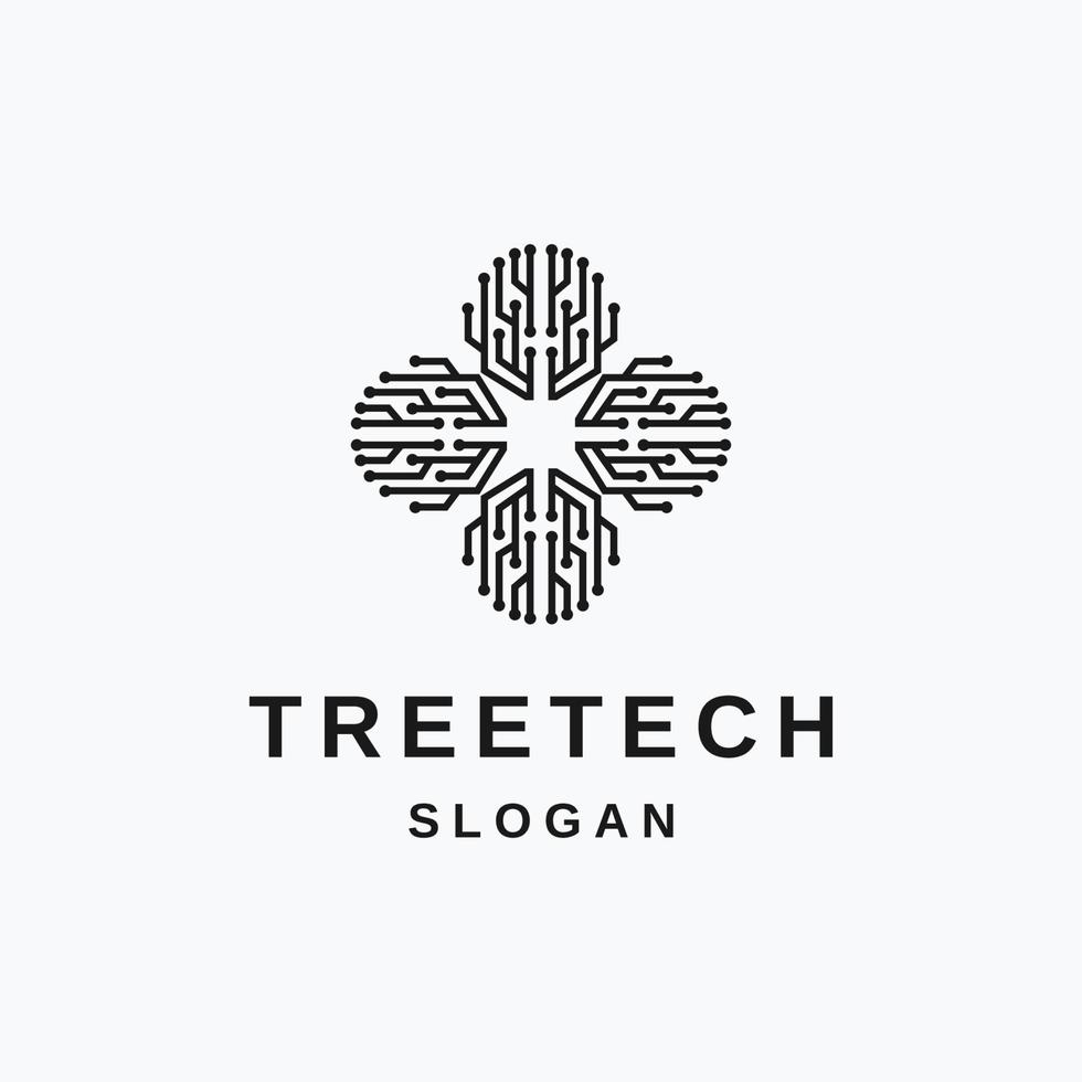 träd tech logotyp design vektor platt ikon