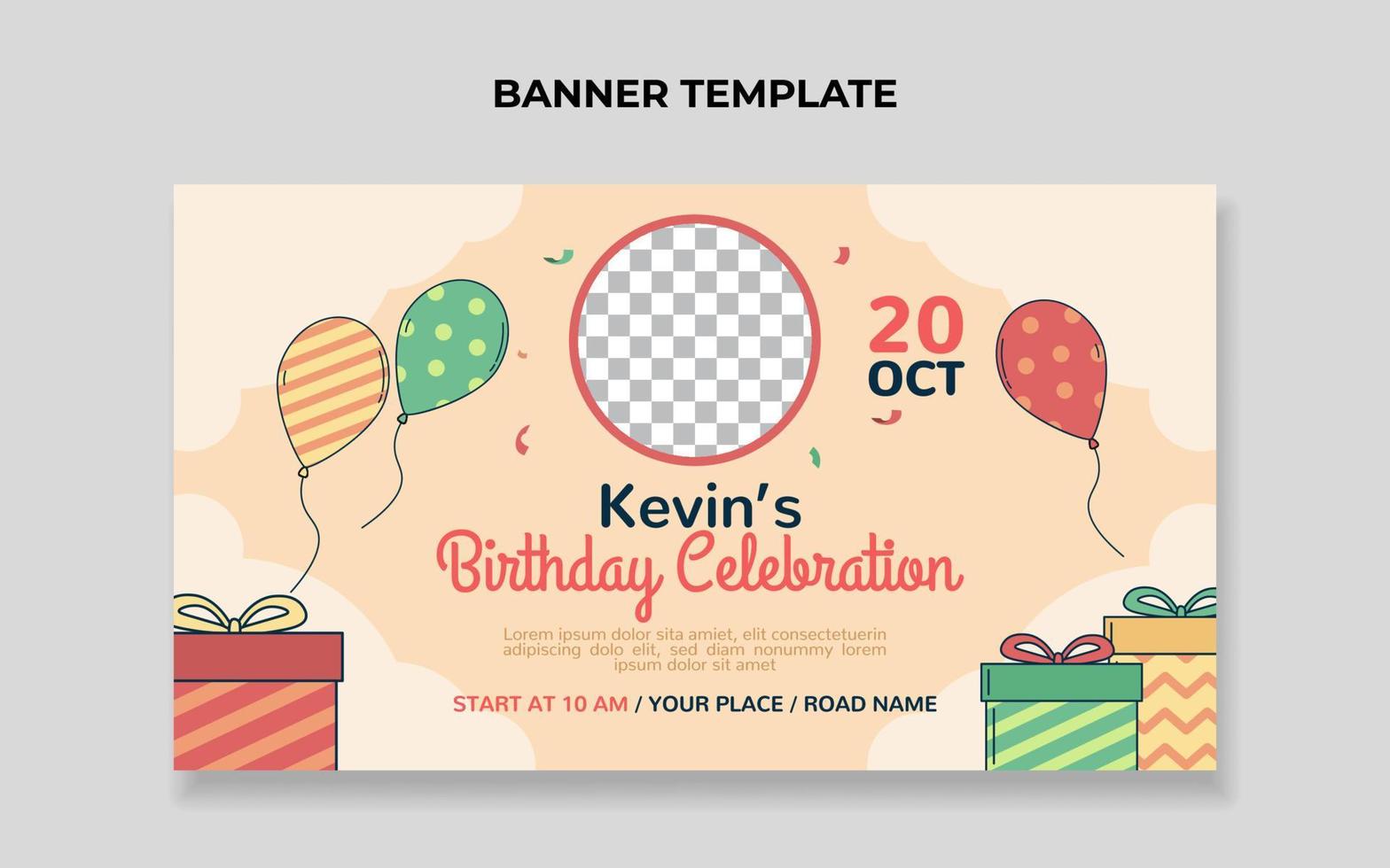 Banner-Vorlage für Kindergeburtstagsfeiern. geeignet für Geburtstagseinladungen oder andere Kinderveranstaltungen vektor