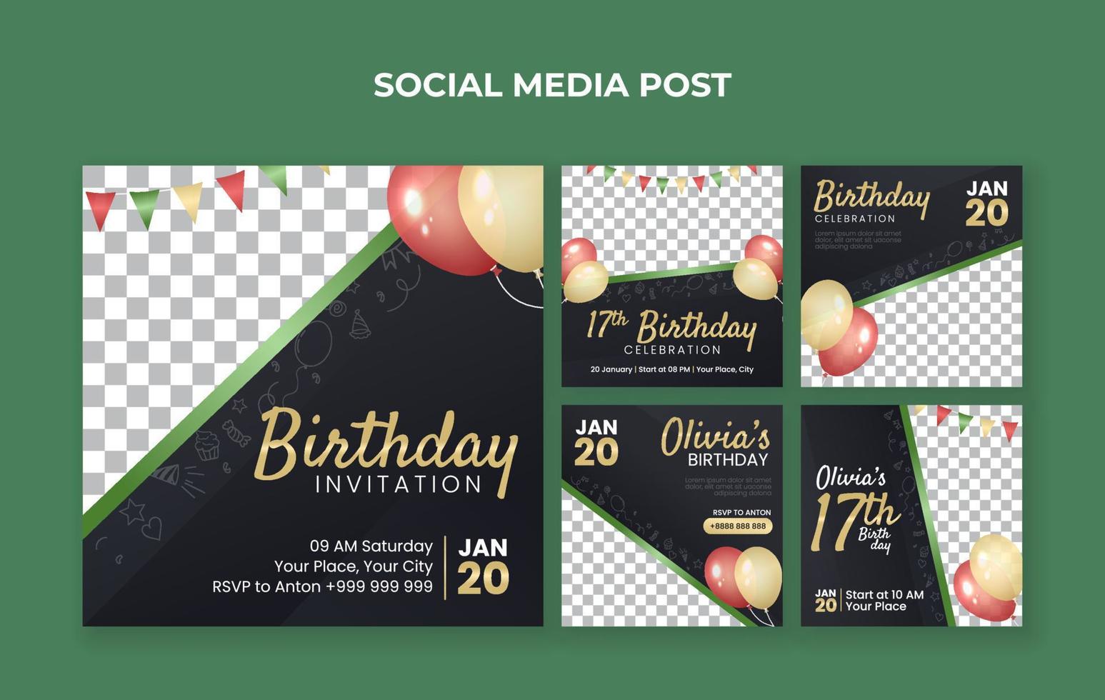 födelsedag inbjudan social media posta mall vektor
