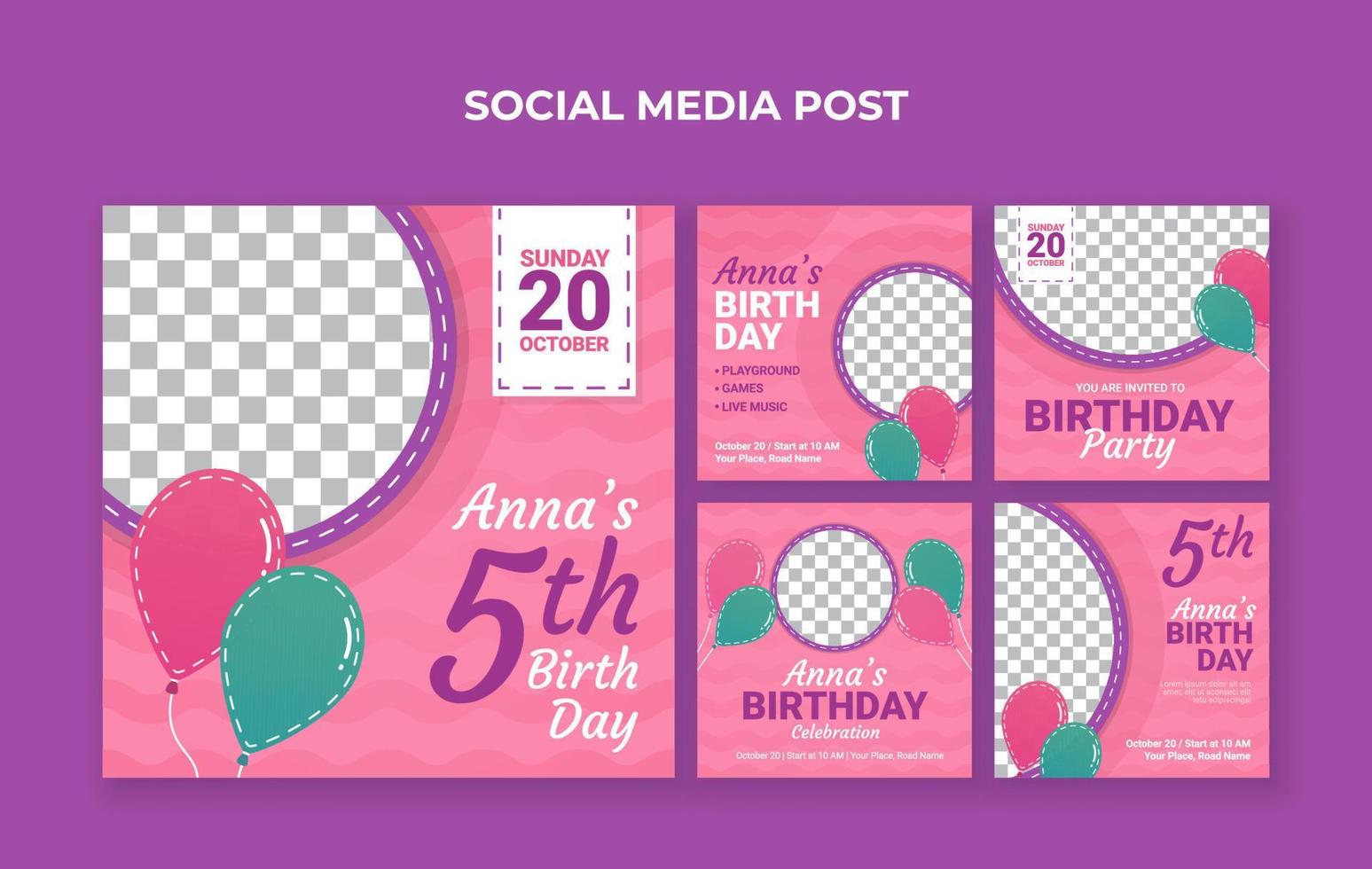 barn födelsedag fest social media posta mall. lämplig för barn födelsedag inbjudan eller några Övrig barn händelse vektor