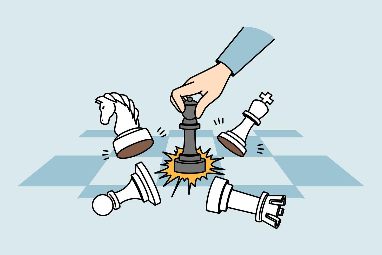 affärsman spelar schack på schackbräde. begrepp av företag strategi och planera. gambit uttala och seger. vektor illustration.