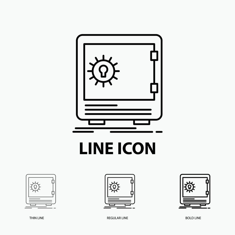 Bank. deposition. säker. säkerhet. kassaskåp ikon i tunn. regelbunden och djärv linje stil. vektor illustration