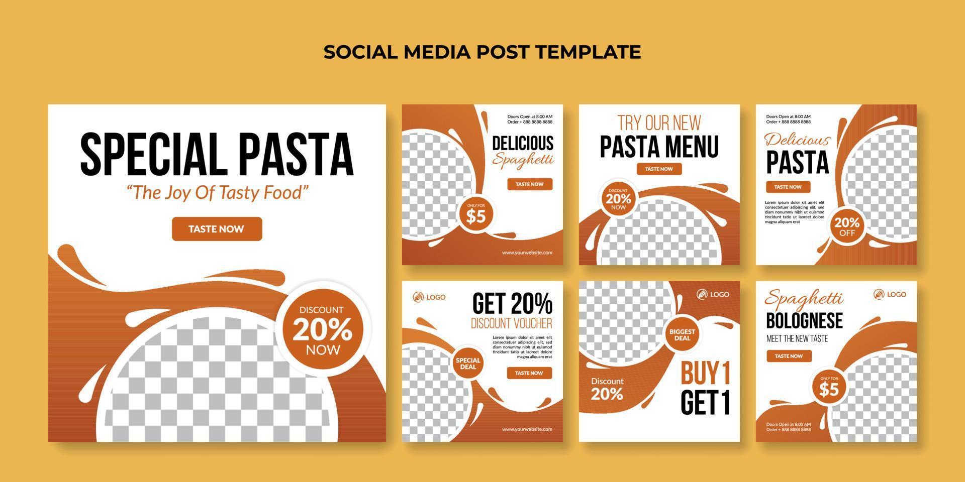 särskild pasta social media posta mall. mat baner för italiensk mat restaurang vektor