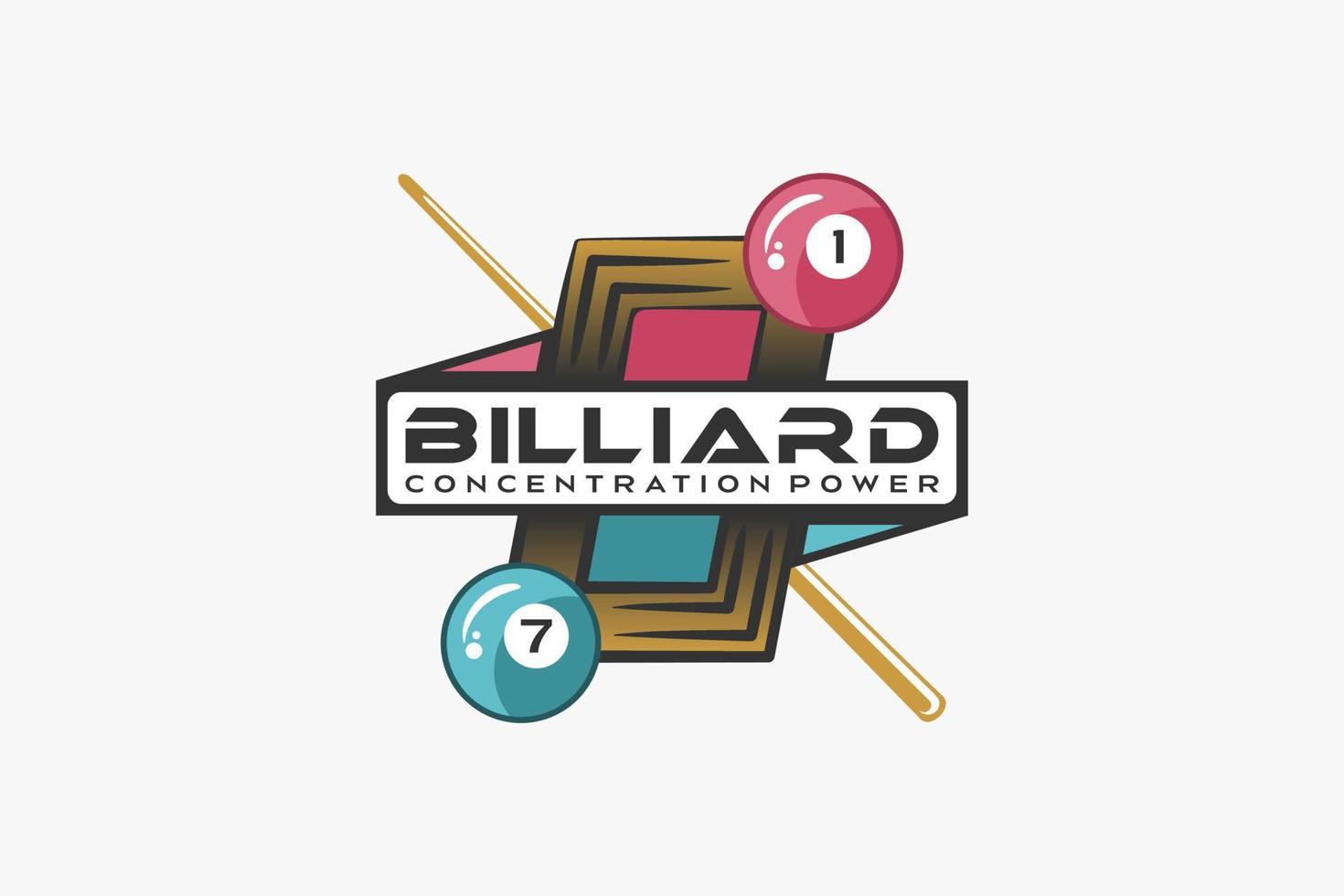 billard-logo-design mit kreativem konzept, billardkugel-symbol kombiniert mit tischsymbol und billardstock vektor