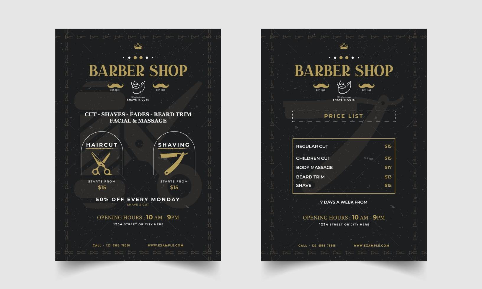 professionell modern barberare affär flygblad layout. redigerbar befordran baner affisch mall. vektor