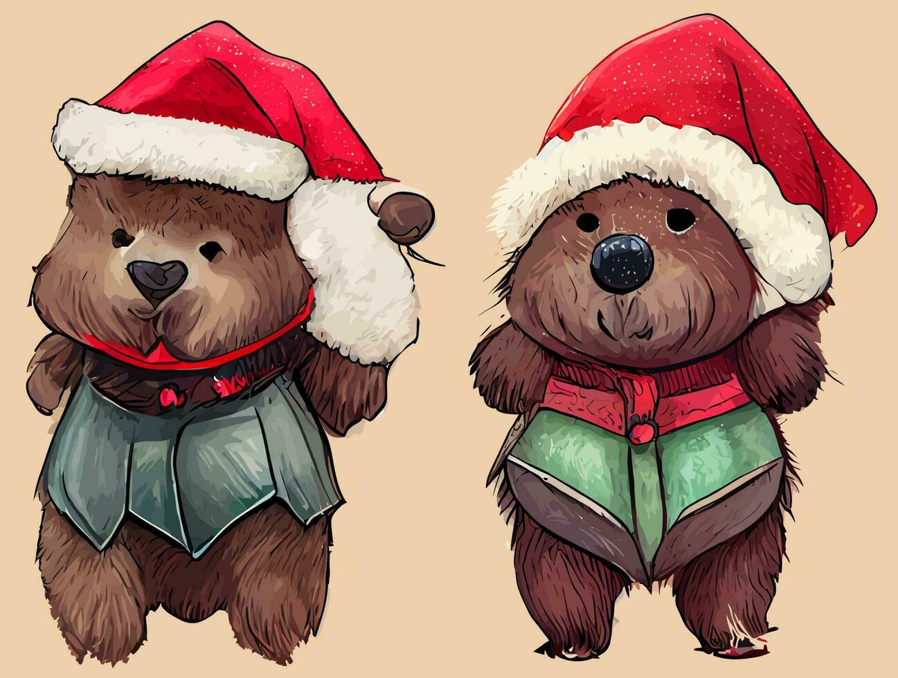 Illustrationsvektor gezeichnet vom Bären mit dem Weihnachtsmann-Kostüm gut für die Weihnachtskarte vektor