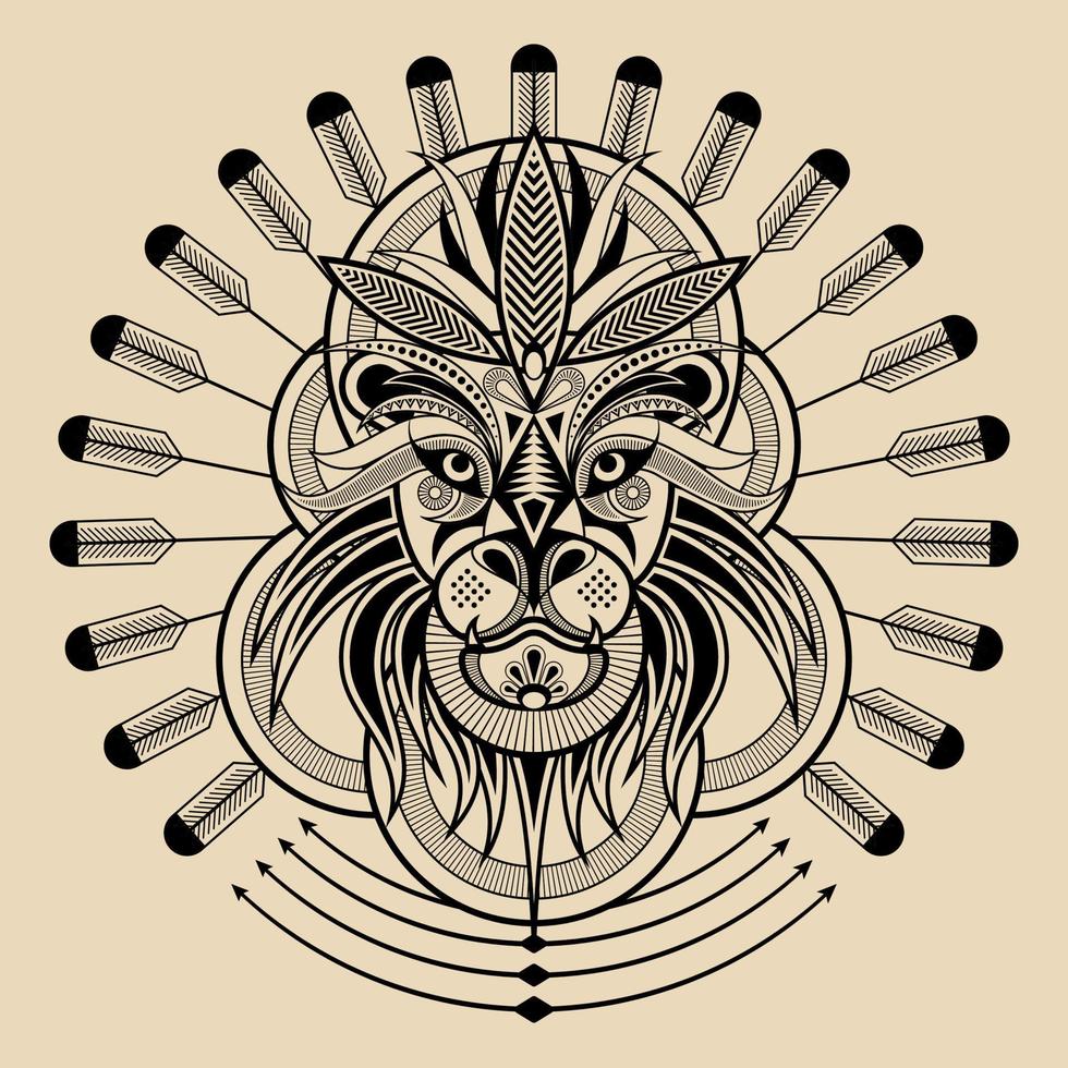 geometrisk mönstrad svart och vit linje stil lejon huvud vektor illustration
