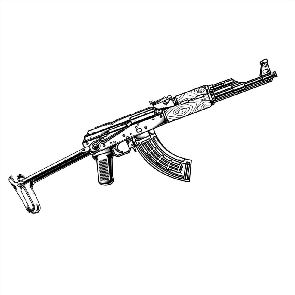 line art gun akm 74 taktik vektor