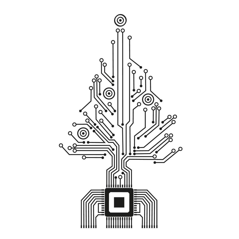 jul träd från digital elektronisk krets. abstrakt grön belysning moderkort mikrochip. vektor illustration