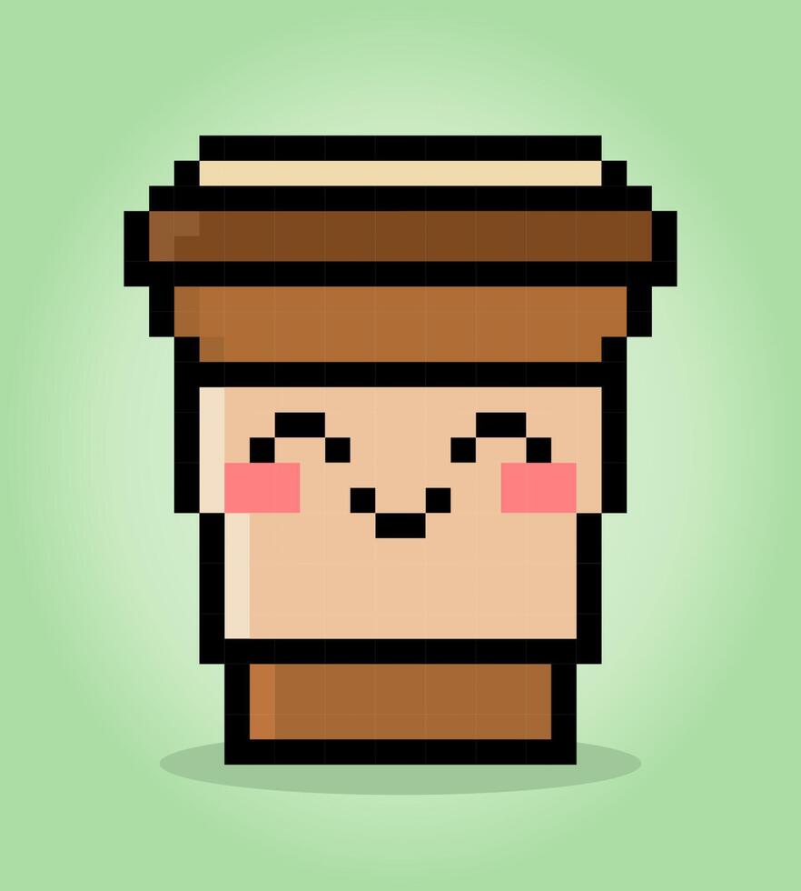 8-Bit-Pixel-Kaffeetasse kawaii. Getränk in Vektorillustration für Spielikone. vektor