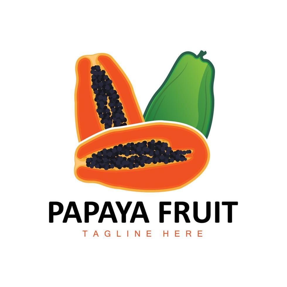 Papaya-Logo-Design, Vitamin-Frucht-Vektor, Symbol für Fruchtprodukt-Markenillustration vektor