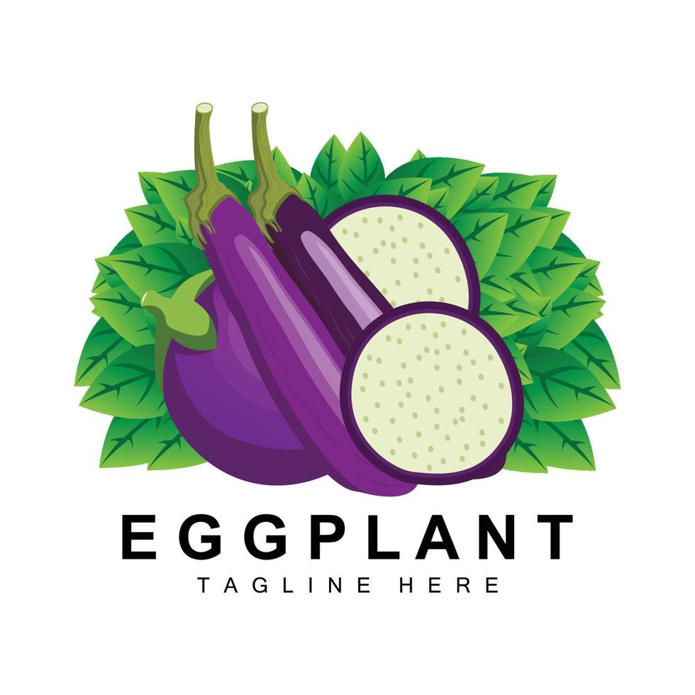 äggplanta logotyp design, grönsaker illustration lila vegetabiliska plantage vektor, produkt varumärke ikon mall vektor