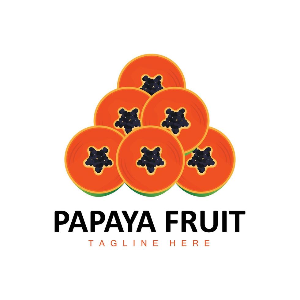 Papaya-Logo-Design, Vitamin-Frucht-Vektor, Symbol für Fruchtprodukt-Markenillustration vektor