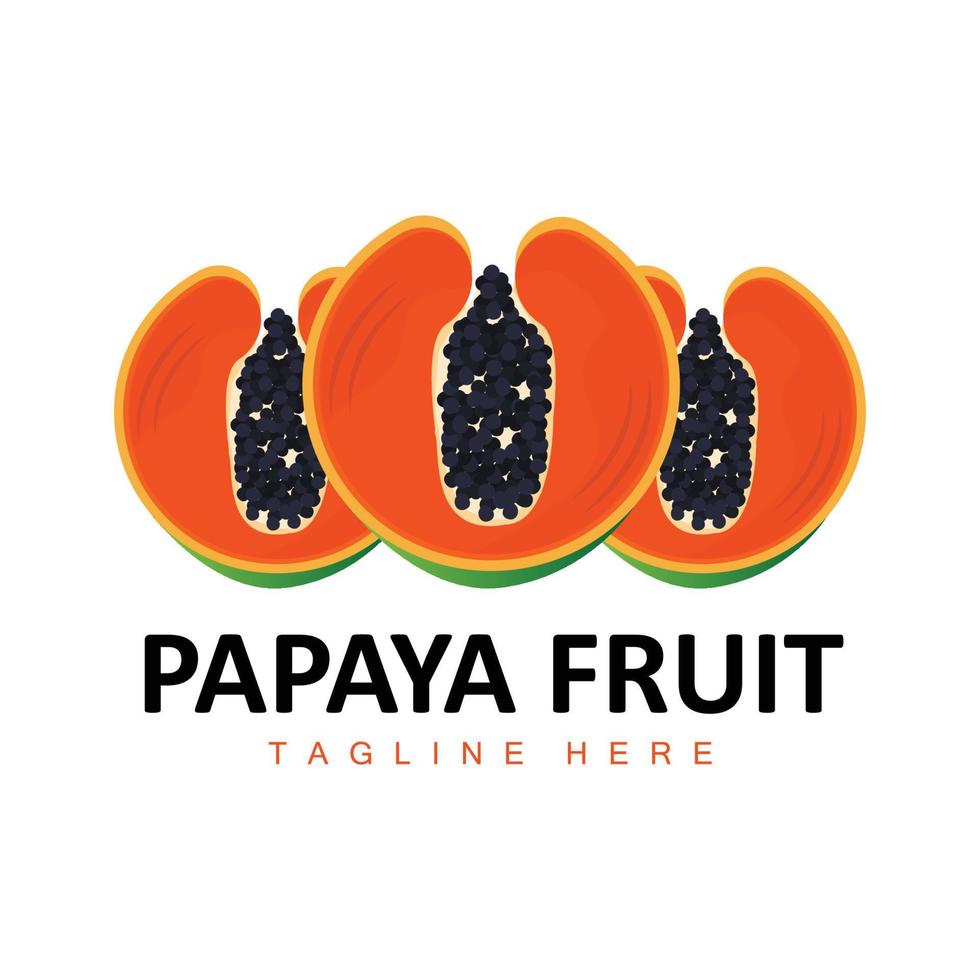 papaya logotyp design, vitamin frukt vektor, frukt produkt varumärke illustration ikon vektor